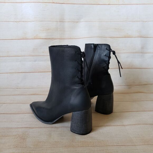 Free People Livia Leather Laceback Side Zip Pointy Toe Blue Block Heel Size 38 - Picture 8 of 16